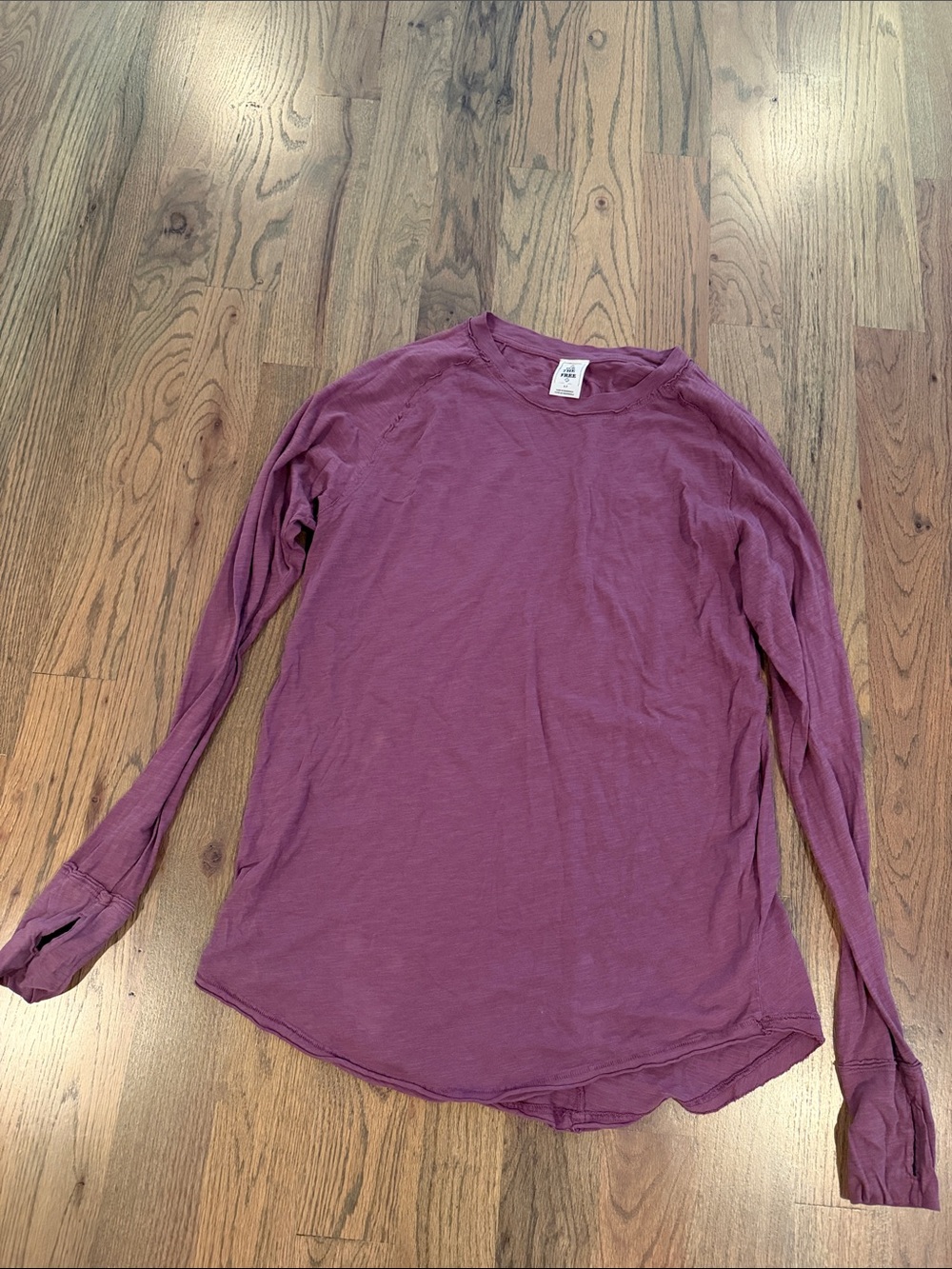 Women’s  Long-Sleeve Crewneck Shirt - Plum. Long waisted shirt